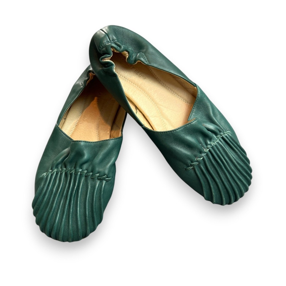 Chocolat Blu Cam2 Pleated Ballet Flat Womens 8 Green Leather Slip On Minimalist
